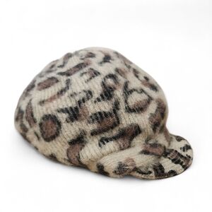 Angora Rabbit Hair Cheetah Leopard Print Hat Cap Knit Brim Rim Beanie Toque OS